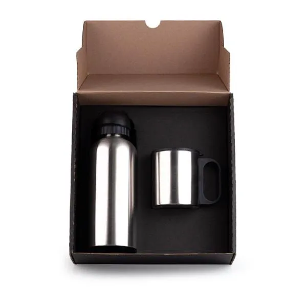 Conjunto de Garrafa e Caneca em Aço Inox 600/180ml - 2 pçs