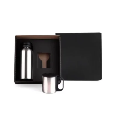 Conjunto de Garrafa e Caneca em Aço Inox 600/180ml - 2 pçs personalizada com logo