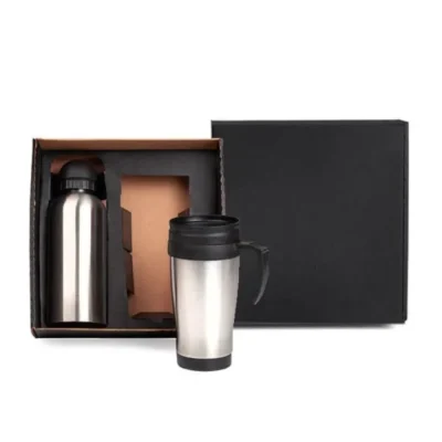 Conjunto de Squeeze e Caneca em Aço Inox 600/410ml- 2 pçs personalizado com logo