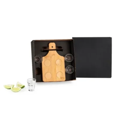 Conjunto em Bambu com 4 Copos para Dose - 5 pçs personalizado com logo