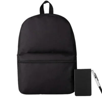 Conjunto Mochila preta confeccionada personalizada com logo