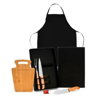 Conjunto para Churrasco com Avental - 5 por tábua em Bambu