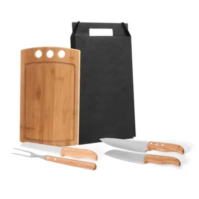 Conjunto para Churrasco e Cozinha em Bambu e Madeira e Churrasco e Cozinha