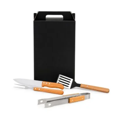 Conjunto para Churrasco em Aço Inox e Madeira e Bambu - 4 pçs