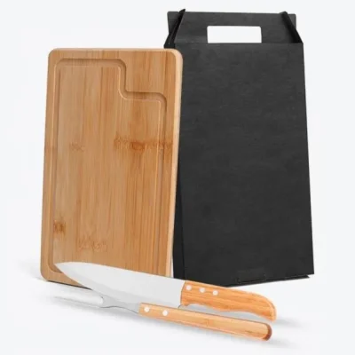 Conjunto para Churrasco em Bambu e Madeira e Inox