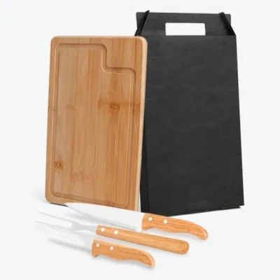 Conjunto para Churrasco em Bambu e Madeira e Inox