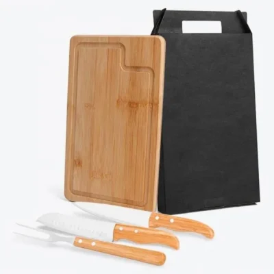 Conjunto para Churrasco em Bambu e Madeira e Inox Dallas - 4 pçs