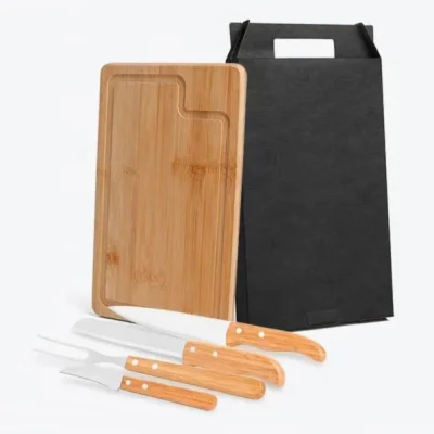 Conjunto para Churrasco em Bambu e Madeira e Inox