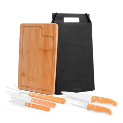 Conjunto para Churrasco em Bambu e Madeira e Inox