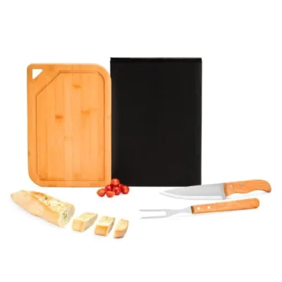 Conjunto para Churrasco em Bambu e Inox e Madeira - 3 pçs