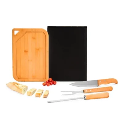 Conjunto para Churrasco em Bambu e Inox e Madeira - 4 pçs