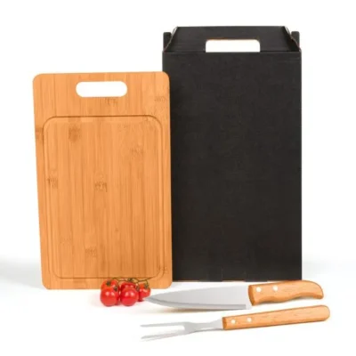 Conjunto para Churrasco em Bambu e Madeira e Inox - 3 por tábua e Cozinha