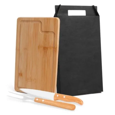 Conjunto para Churrasco em Bambu e Madeira e Inox por uma tábua retangular