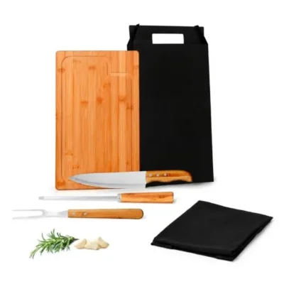 Conjunto para Churrasco em Bambu e Madeira e Inox Texas