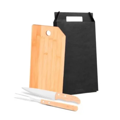 Conjunto para Cozinha em Bambu e Madeira e Inox - 3 pçs