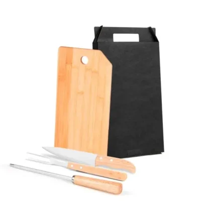 Conjunto para Cozinha em Bambu e Madeira e Inox - 4 pçs