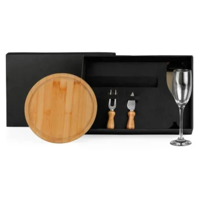 Conjunto para Queijo em Bambu com Taça para Champagne