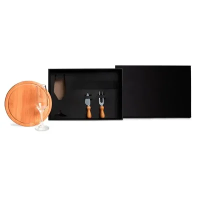 Conjunto para Queijo em Bambu com Taça para Champagne por tábua frios