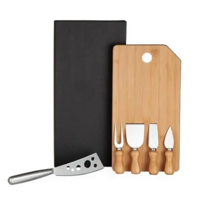Conjunto para Queijo em Bambu e Madeira e Inox Oregon - 6 pçs
