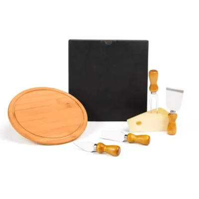 Conjunto para Queijo em Bambu e Madeira e Inox - 5 pçs