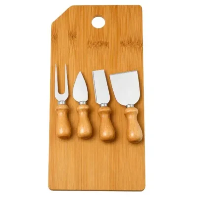 Conjunto para Queijo em Bambu e Madeira e Inox Oregon - 5 pçs