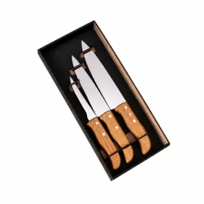 Conjunto de Facas em Madeira e Inox - 3 pçs