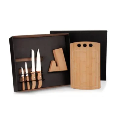 Conjunto para Cozinha com Cepo em Bambu e Inox - 6 pçs