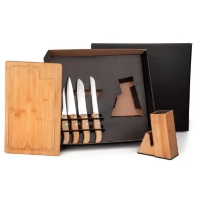 Conjunto para Cozinha com Cepo em Bambu e Madeira /