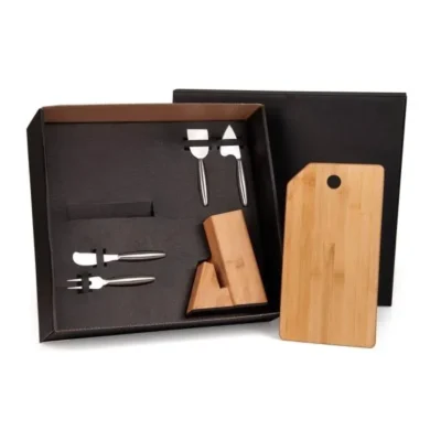 Conjunto para Queijo com Cepo em Bambu e Inox - 5 pçs