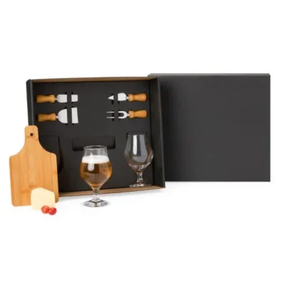 Conjunto para Queijo e Cerveja - 7 com tábua em bambu