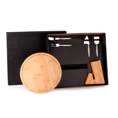 Conjunto para Queijo com Cepo em Bambu e Inox - 6 pçs