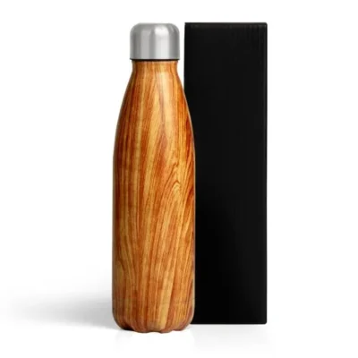 Garrafa com Tampa em Aço Inox - Amadeirado - 750ml personalizada com logo