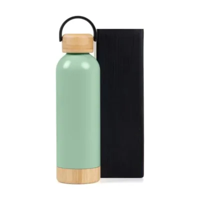 Garrafa Parede Dupla com Detalhes em Bambu - Verde - 500ml personalizada com logo