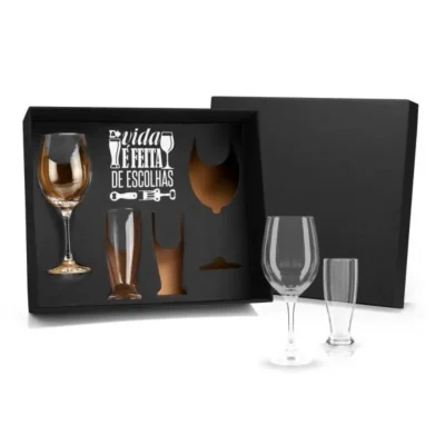 Jogo de Copos de Vidro para Vinho e Cerveja - 4 pçs personalizado com logo