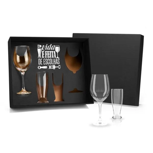Jogo de Copos de Vidro para Vinho e Cerveja - 4 pçs personalizado com logo