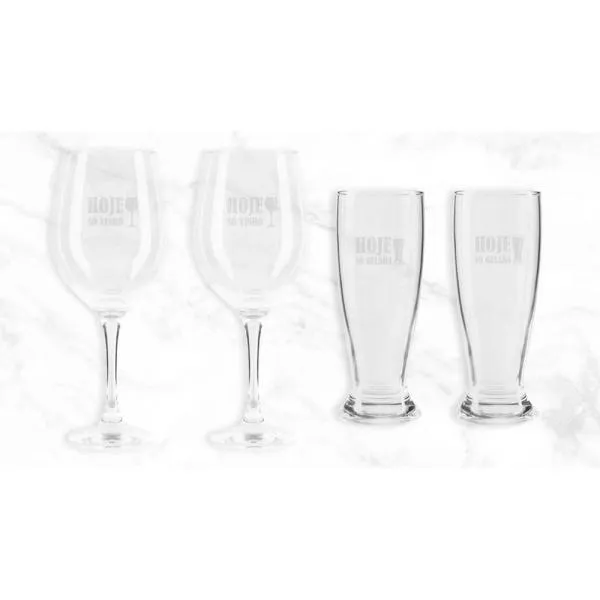 Jogo de Copos de Vidro para Vinho e Cerveja - 4 pçs personalizado com logo - imagem 2