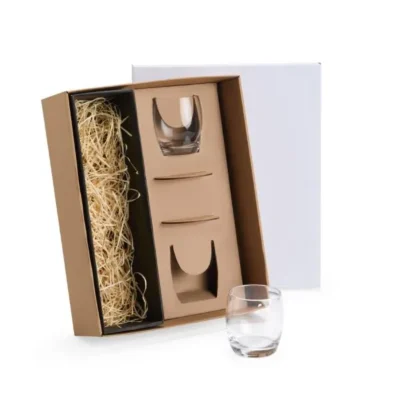 Jogo de Copos de Vidro para Whisky 330ml com Porta Copo Kit contendo dois personalizado com logo