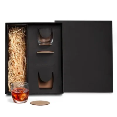 Jogo de Copos de Vidro para Whisky 330ml com Porta Copo personalizado com logo