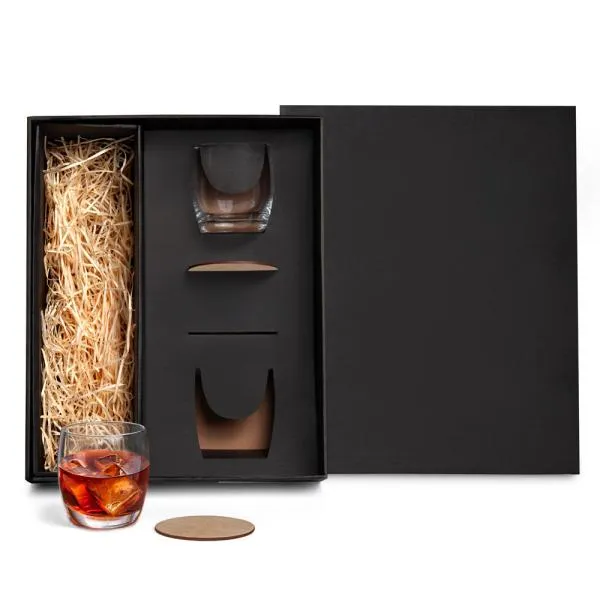 Jogo de Copos de Vidro para Whisky 330ml com Porta Copo personalizado com logo