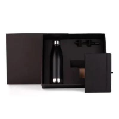 Kit Caderno e Acessórios - 3 Kit por garrafa em aço personalizado com logo