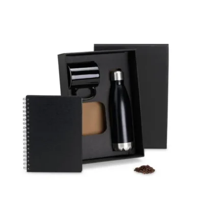 Kit Caderno e Acessórios - 3 com squeeze em aço inox personalizado com logo