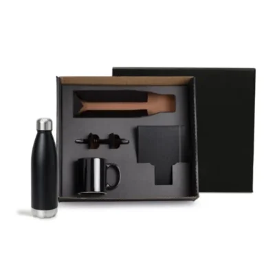 Kit Caderno e Acessórios - 4 Kit por garrafa em aço personalizado com logo