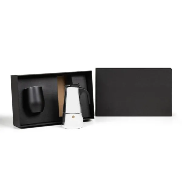 Kit Cafeteira Italiana e Copo Térmico - 2 pçs personalizado com logo