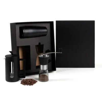 Kit Cafeteira, Moedor e Copo Dupla Camada - 3 pçs personalizado com logo