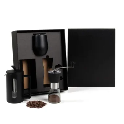 Kit Cafeteira, Moedor e Copo Térmico - 3 pçs personalizado com logo