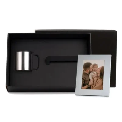 Kit Caneca em Aço Inox e Porta-retrato em Alumínio - 2 pçs personalizada com logo