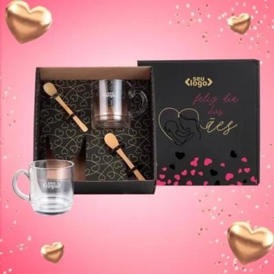 Kit Canecas com Colheres - 4 pçs personalizada com logo