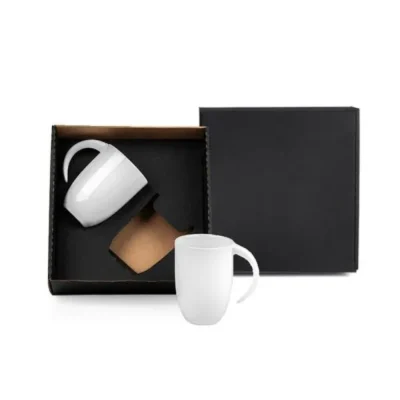 Kit Canecas em Cerâmica Branca - 350ml personalizada com logo
