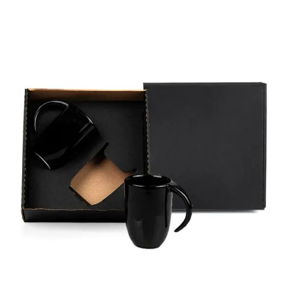 Kit Canecas em Cerâmica Preta - 350ml personalizada com logo