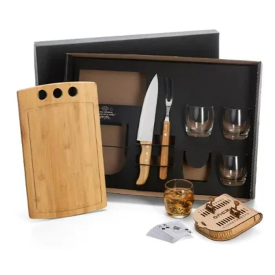 Kit Churrasco, Whisky e Truco - 8 pçs - com Jogo de Baralho